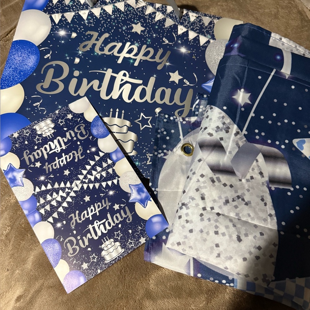 Happy birthday banner and gift bag
